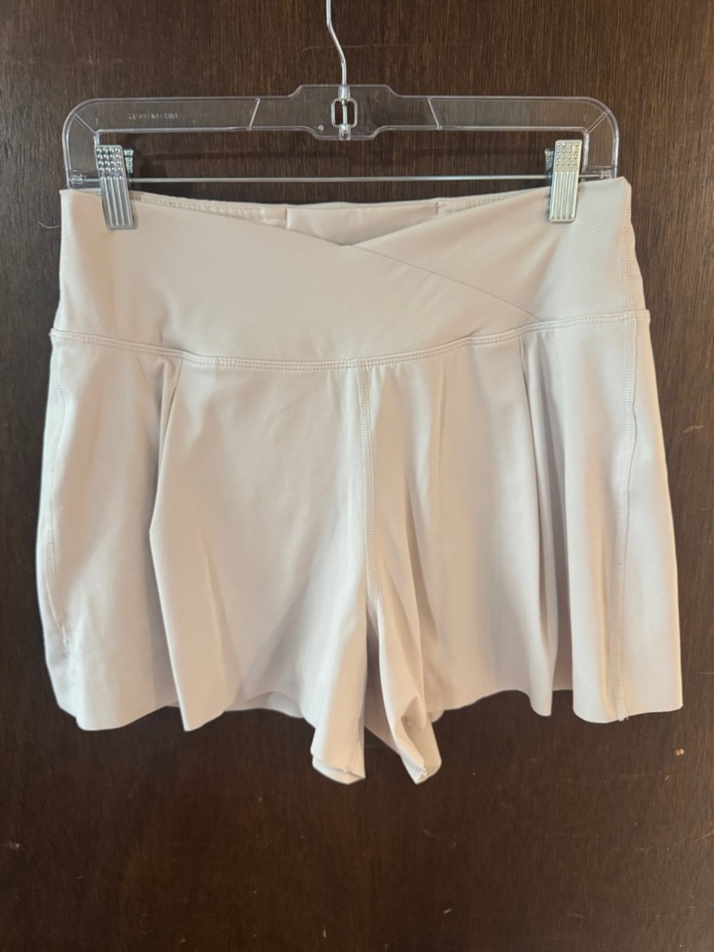 Yogalicious Light Beige Pleated Crossover Waist Active Skort Shorts